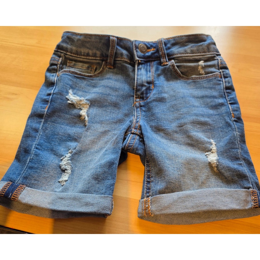 SO Girls Blue Distressed Denim Shorts Size 7 Adjustable Waist Cuffed Medium Wash